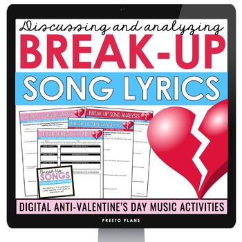 Preview of Valentine's Day Poetry Assignments - Break Up Songs Analysis Activities Digital