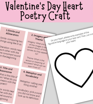 Preview of Valentine's Day Heart Poetry Task Cards and Craft ELA