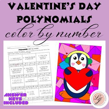 Preview of Valentine's Day Polynomials Color By Number