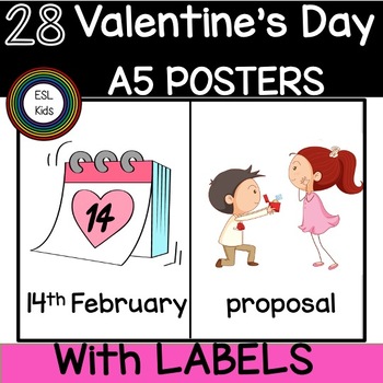 Preview of Valentine's Day Posters/Flashcards- Set of 28 Coloured Images ESL, Pre-K to Yr 3