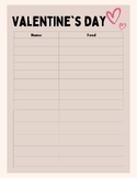 Valentine's Day Pot Luck Sign Up Sheet