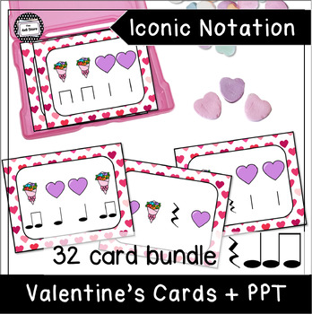 Preview of Valentine's Day Pre Rhythm Iconic Notation Card Bundle + PowerPoint + Kaboom
