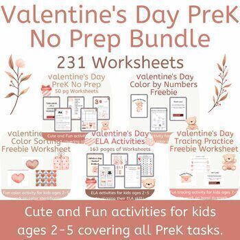 Preview of Morning Work Bundle with Valentine's Day Decor & Vocab for Preschool & Kindie