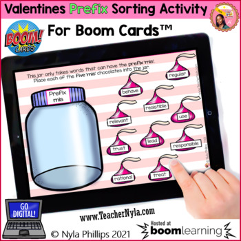 Preview of Valentine's Day Prefix Sorting Activity Boom Cards™
