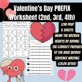 Preview of Valentine's Day Prefix Worksheets (2nd,3rd,4th Grade)