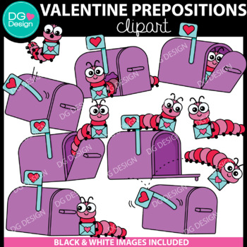 Preview of Valentine's Day Prepositions Clipart | Caterpillar Clipart | Love Bug Clipart