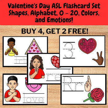 Preview of Valentine’s Day Preschool ASL Flashcard Set - shapes, alphabet, 0 - 20, & colors