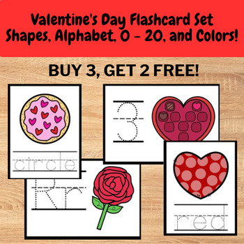 Preview of Valentine’s Day Preschool Flashcard Set - shapes, alphabet, 0 - 20, & colors