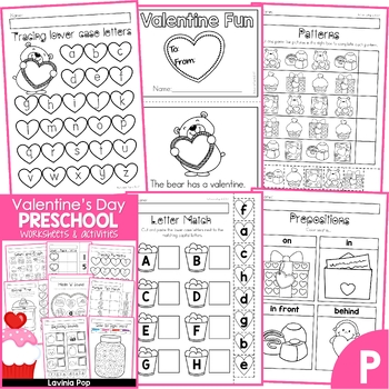 Valentine's Day Preschool No Prep Worksheets and Activities by Lavinia Pop