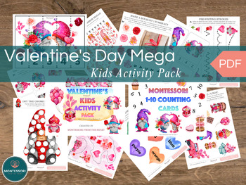 Preview of Valentine's Day Preschool Printable Kids Activity, 57 Pages Mega Pack Counting
