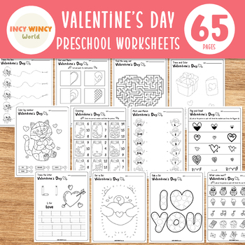 Preview of Valentine's Day Preschool Worksheets | February PreK Morning Work Activities