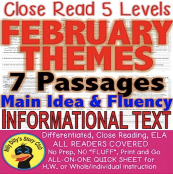 Preview of Valentine's Day Presidents Day Super Bowl Mardi Gras & More LEVELED PASSAGES!