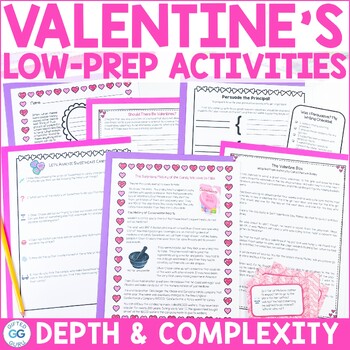 Preview of Valentine's Day Depth and Complexity Print and Go Activities No-Prep ELA