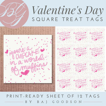 Preview of Valentine's Day Printable | 12 Cards | Easy Print Ready Treat Tags for Cupcakes