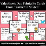 Valentine's Day Printable Cards - From Teacher to Student