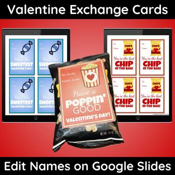 Preview of Valentine's Day Printable Exchange Cards with Editable Names on Google Slides