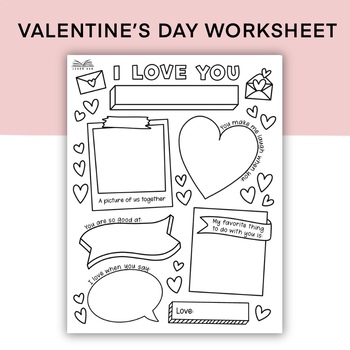 Preview of Valentine's Day Printable Worksheet, I Love You Fill in the Blank Coloring Page