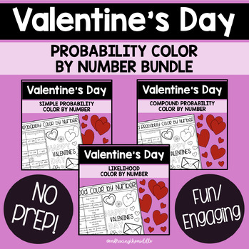 Preview of Valentine's Day Probability Color By Number Bundle for Middle School Math