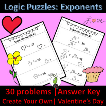 Preview of Valentine's Day Properties of Exponents | Number Sense Logic Puzzles | Algebra 1