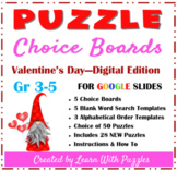Valentine's Day Puzzle Choice Boards for Google Apps™ Gr3-