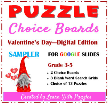 Preview of Valentine's Day Puzzle Choice Boards for Google Apps™ SAMPLER Gr3-5 Digital 