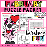 Valentine's Day Puzzles Mazes and February Brain Break Activities