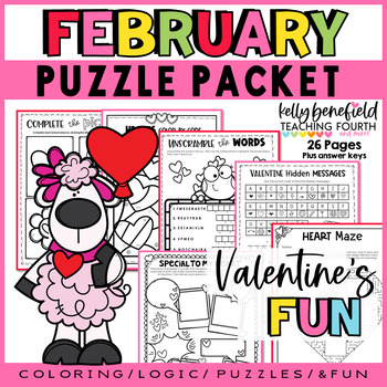 Preview of February Puzzles | Mazes Valentine's Day Brain Teasers Coloring Pages Dot to Dot