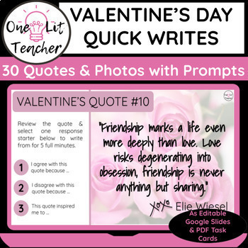 Preview of Valentine's Day Quick Write Prompts for ELA Bell Ringers & Task Cards