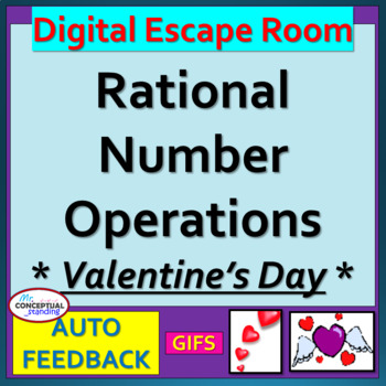 Preview of Valentine's Day Rational Number Operations Review Activity | Math Escape Room 