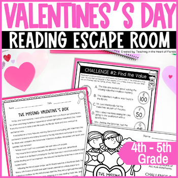 Preview of Reading Escape Room Valentine's Day 4th - 5th Grade
