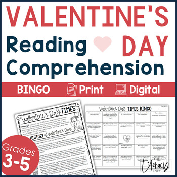 Preview of Valentine's Day Reading Comprehension Passages Bingo Activity 3rd Grade 4th 5th