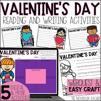 Preview of Valentine's Day Reading Comprehension Activities Webquest & Writing Craft