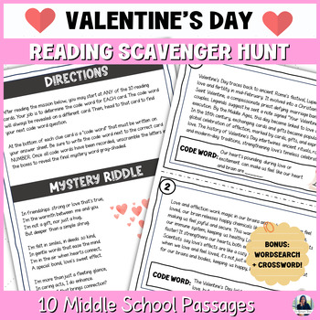 Preview of Valentine's Day Reading Comprehension Activities for 6th, 7th & 8th Grades