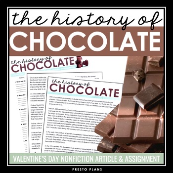 Preview of Valentine's Day Reading Comprehension Article & Assignment - Chocolate