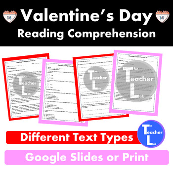Preview of Valentine's Day Reading Comprehension Different Text Types 5th, 6th Grade
