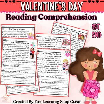 Preview of Valentine's Day Reading Comprehension Fluency Passages & Questions 1st/2nd Grade