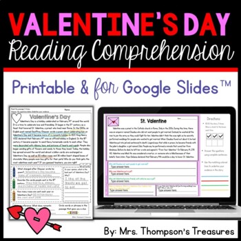 Preview of Valentine's Day Reading Comprehension Nonfiction Grades 2-3 Print & Digital
