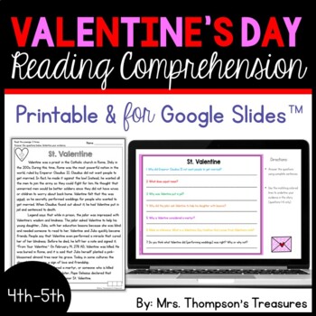 Preview of Valentine's Day Reading Comprehension Nonfiction Grades 4-5 + Digital