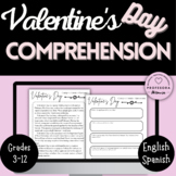 Valentine's Day Reading Comprehension Passage- SPANISH and