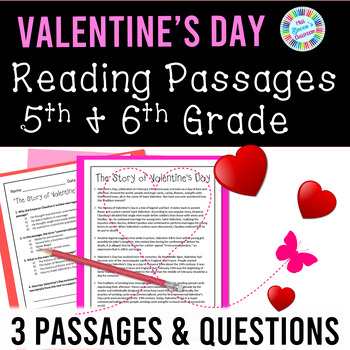 Preview of Valentine's Day Reading Comprehension Passages & Questions 5th Grade & 6th Grade