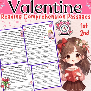 Preview of Valentine's Day Reading Comprehension Passages  and Questions  For 1st & 2nd