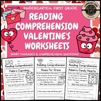 Preview of Valentine's Day Reading Comprehension Worksheets PreK Kindergarten First Grade