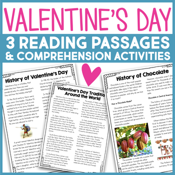 Preview of Valentine's Day Reading Passages Comprehension Activities - Chocolate, History