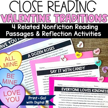 Preview of Valentine's Day Reading Passages History Close Read 3rd 4th 5th Grade Activities