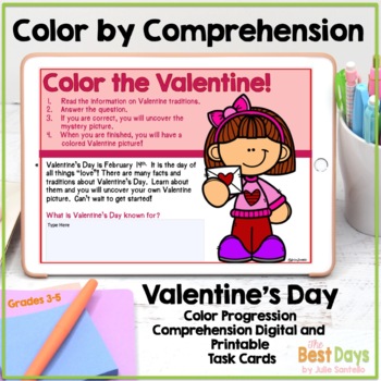 Preview of Valentine's Day Reading Task Cards and Digital Color by Comprehension