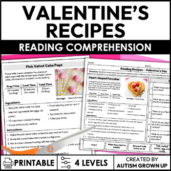 Preview of Valentine's Day Recipes | Life Skills Worksheets for Special Education