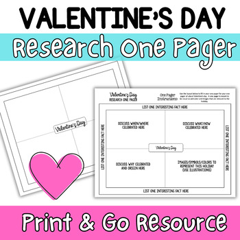 Preview of Valentine's Day Research One Pager- 6th, 7th, 8th Grade Research Activity