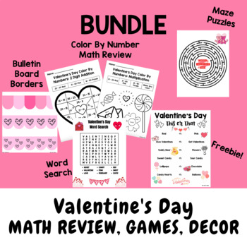 Preview of Valentine's Day Resources BUNDLE | Math Color by Number, Early Finishers, Decor