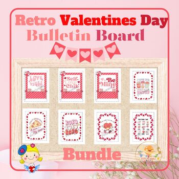 Preview of Valentine's Day Retro Bulletin Board Bundle and Door Decor Printables February