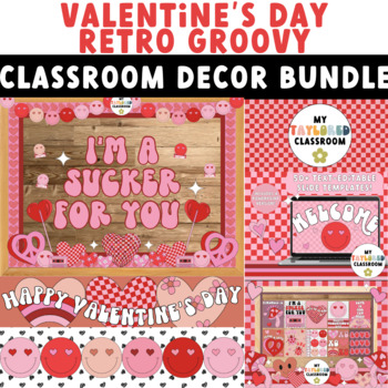 Preview of Valentine's Day Retro Groovy Classroom Decor Bundle